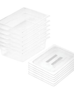 1-SOGA 150mm Clear Gastronorm GN Pan 1/2 Food Tray Storage Bundle of 6 with Lid