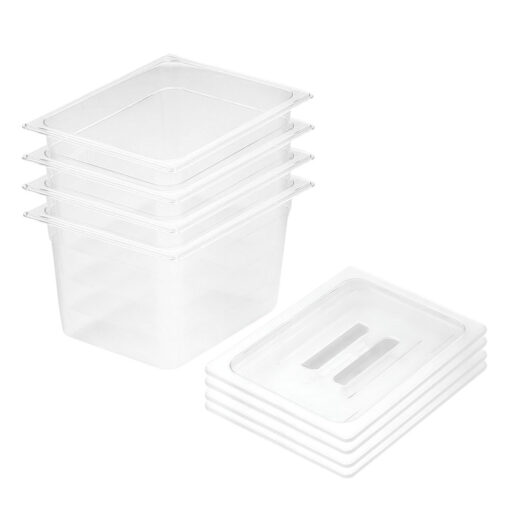 1-SOGA 200mm Clear Gastronorm GN Pan 1/2 Food Tray Storage Bundle of 4 with Lid