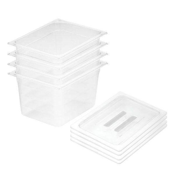 1-SOGA 200mm Clear Gastronorm GN Pan 1/2 Food Tray Storage Bundle of 4 with Lid