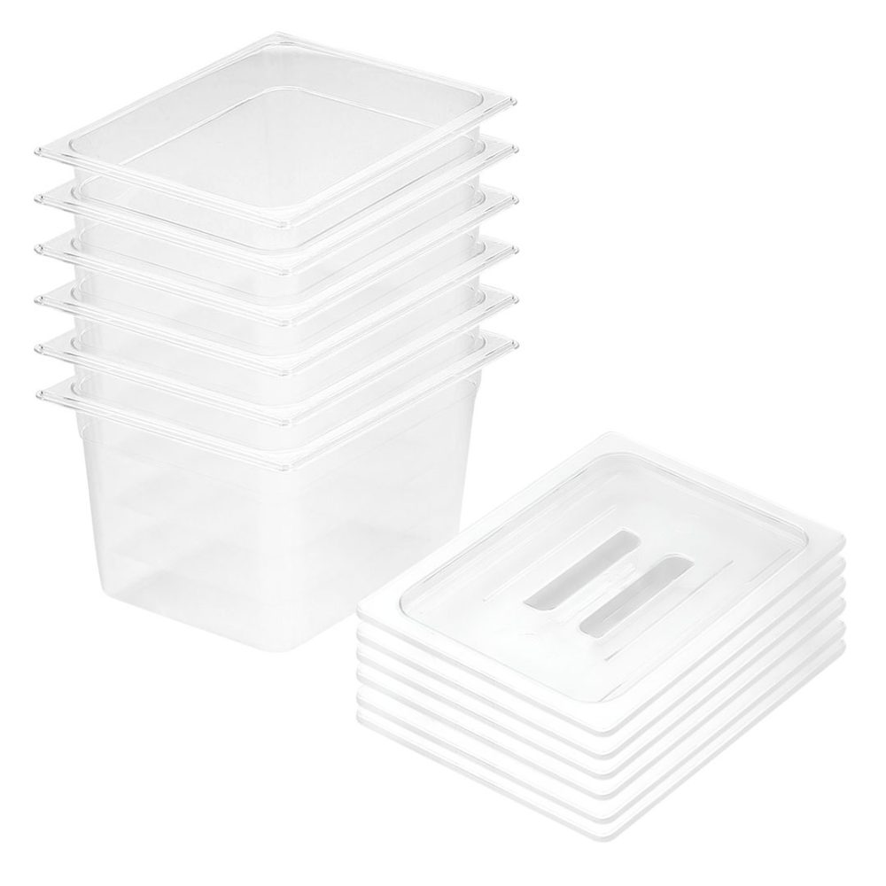 1-SOGA 200mm Clear Gastronorm GN Pan 1/2 Food Tray Storage Bundle of 6 with Lid