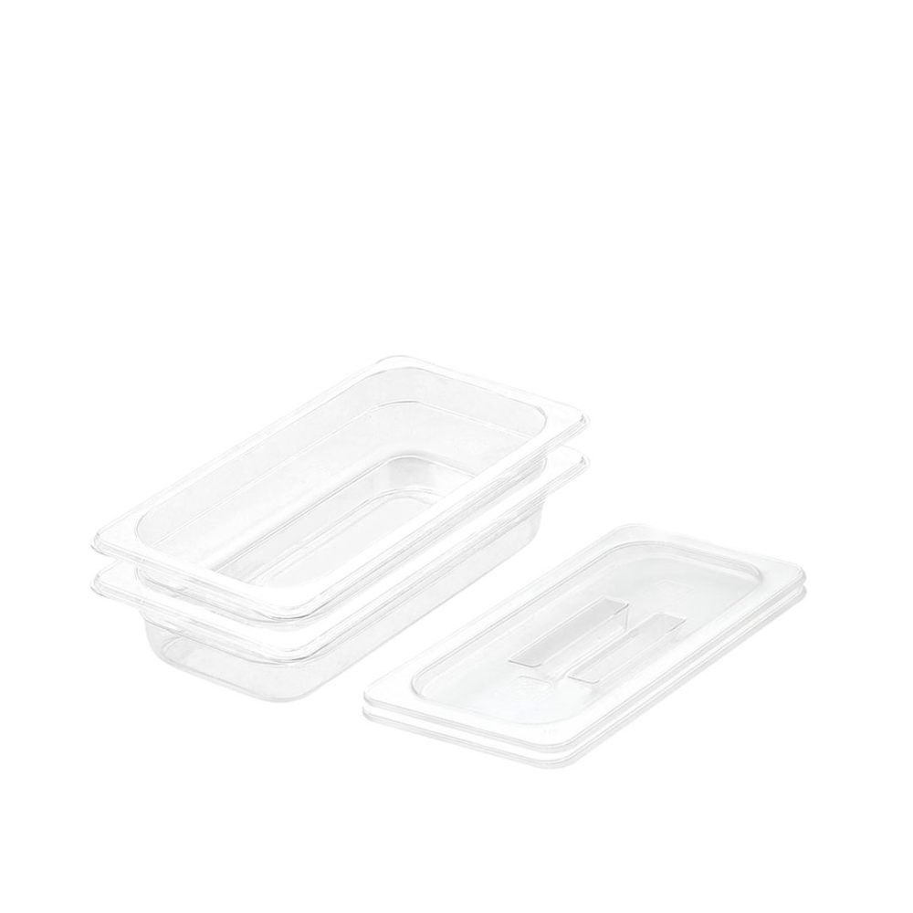 1-SOGA 65mm Clear Gastronorm GN Pan 1/3 Food Tray Storage Bundle of 2 with Lid