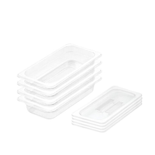 1-SOGA 65mm Clear Gastronorm GN Pan 1/3 Food Tray Storage Bundle of 4 with Lid