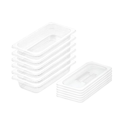 1-SOGA 65mm Clear Gastronorm GN Pan 1/3 Food Tray Storage Bundle of 6 with Lid