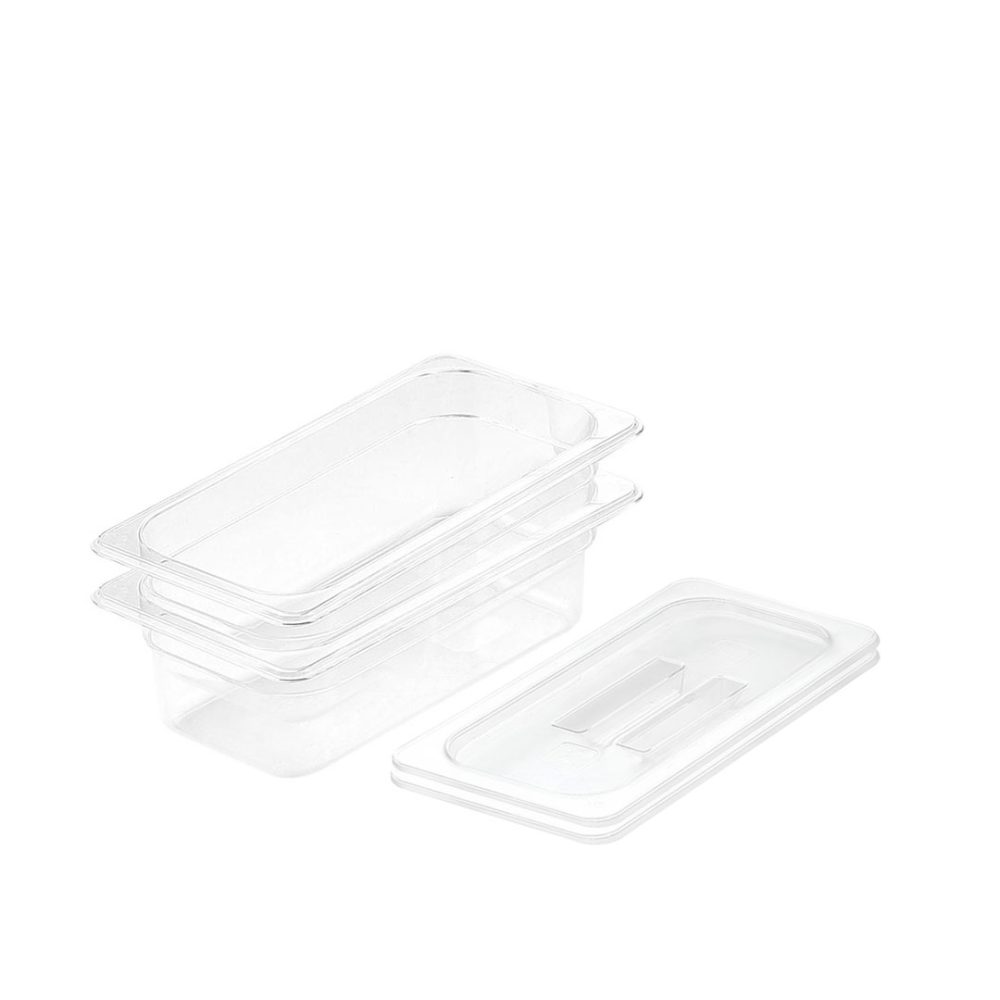 1-SOGA 100mm Clear Gastronorm GN Pan 1/3 Food Tray Storage Bundle of 2 with Lid
