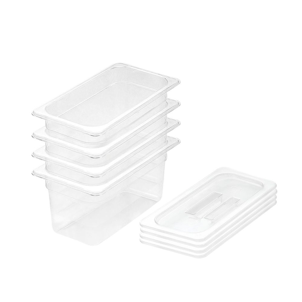 1-SOGA 100mm Clear Gastronorm GN Pan 1/3 Food Tray Storage Bundle of 4 with Lid