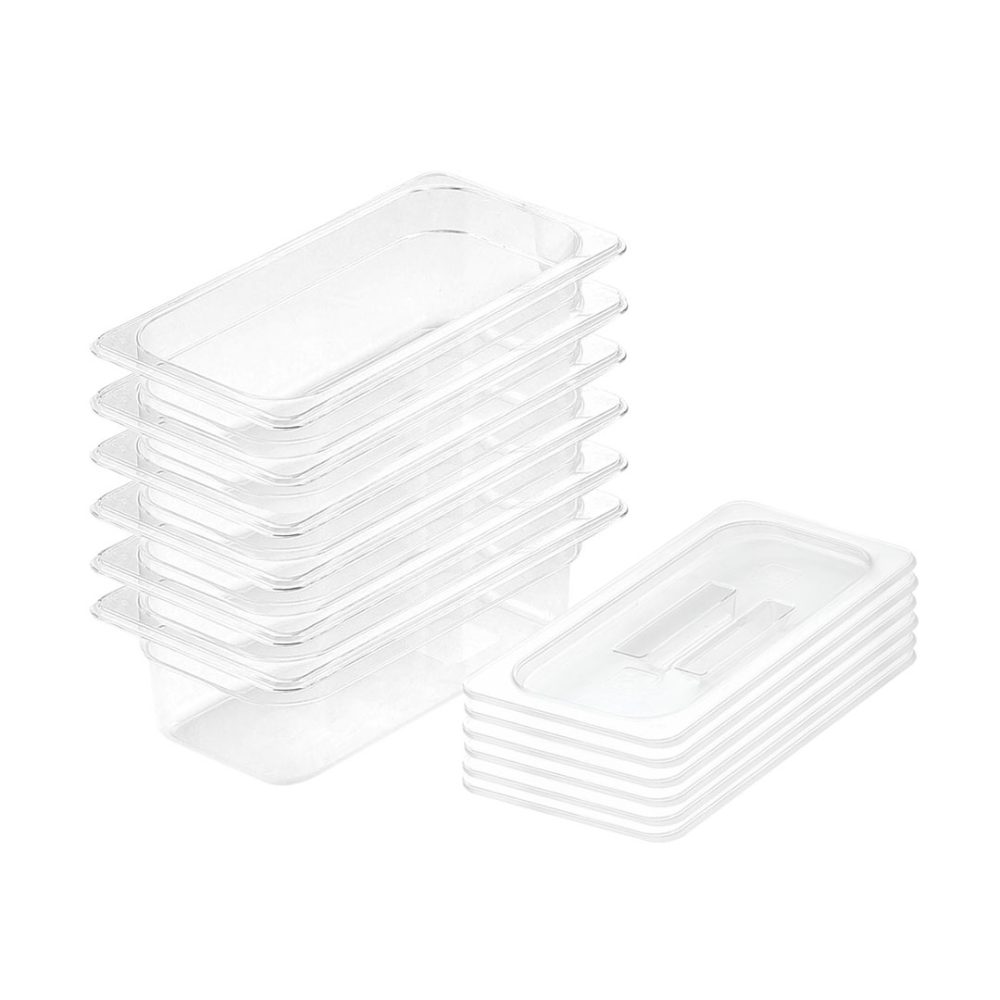 1-SOGA 100mm Clear Gastronorm GN Pan 1/3 Food Tray Storage Bundle of 6 with Lid