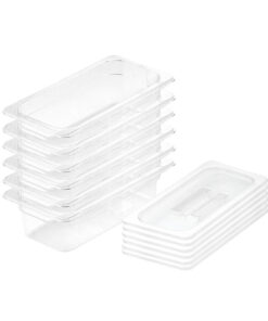 1-SOGA 100mm Clear Gastronorm GN Pan 1/3 Food Tray Storage Bundle of 6 with Lid