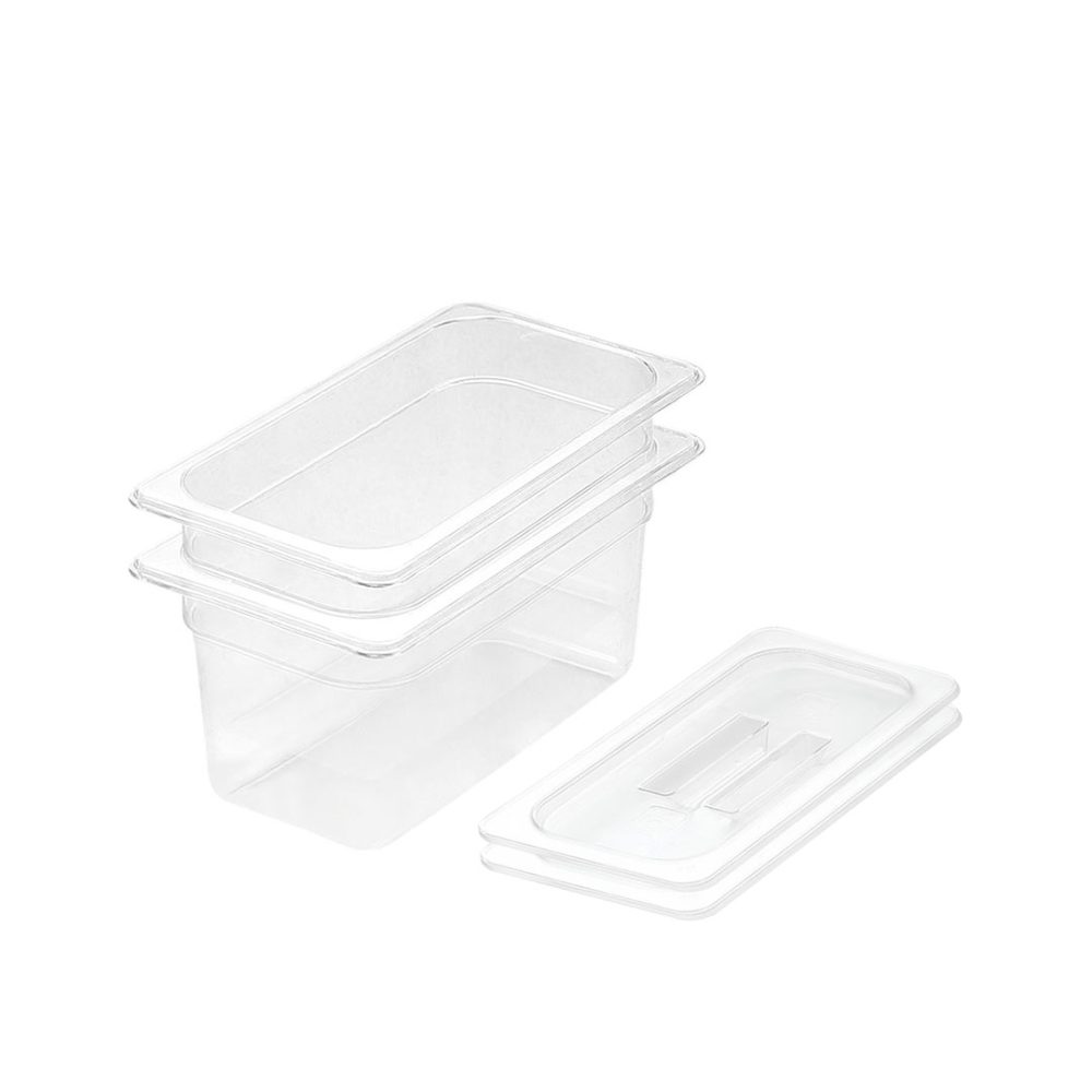 1-SOGA 150mm Clear Gastronorm GN Pan 1/3 Food Tray Storage Bundle of 2 with Lid