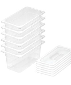 1-SOGA 150mm Clear Gastronorm GN Pan 1/3 Food Tray Storage Bundle of 6 with Lid