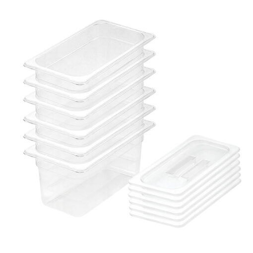 1-SOGA 150mm Clear Gastronorm GN Pan 1/3 Food Tray Storage Bundle of 6 with Lid