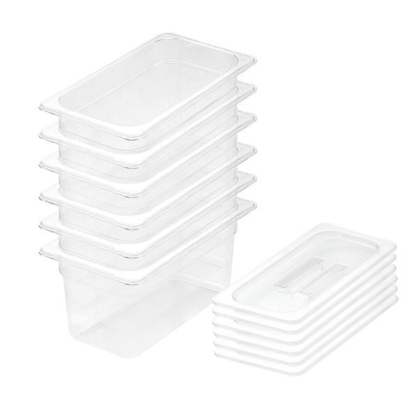 1-SOGA 150mm Clear Gastronorm GN Pan 1/3 Food Tray Storage Bundle of 6 with Lid