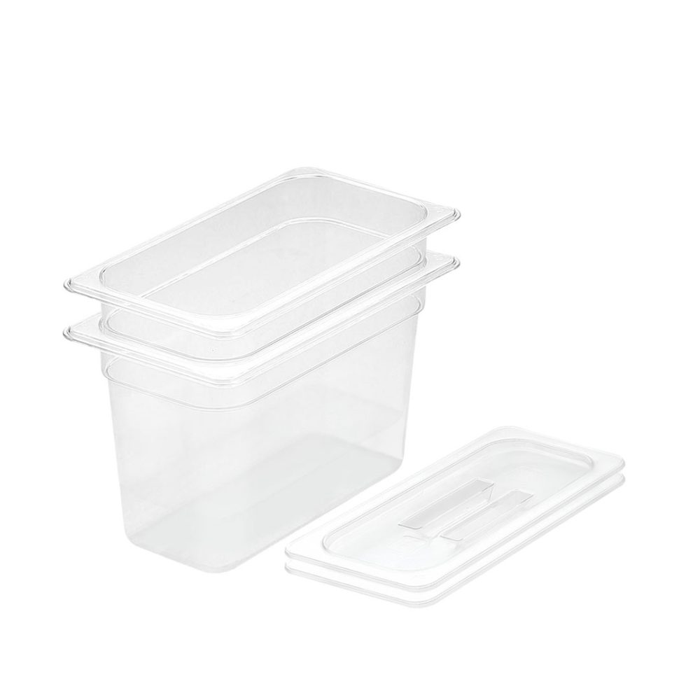 1-SOGA 200mm Clear Gastronorm GN Pan 1/3 Food Tray Storage Bundle of 2 with Lid