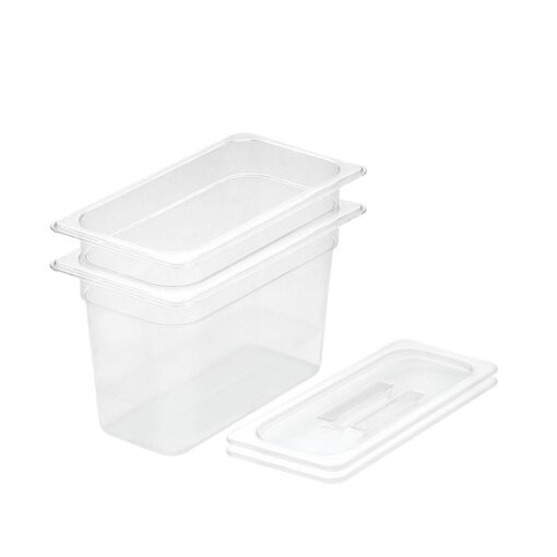 1-SOGA 200mm Clear Gastronorm GN Pan 1/3 Food Tray Storage Bundle of 2 with Lid