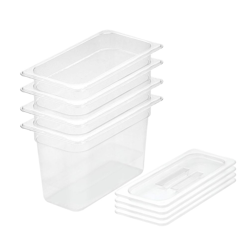 1-SOGA 200mm Clear Gastronorm GN Pan 1/3 Food Tray Storage Bundle of 4 with Lid