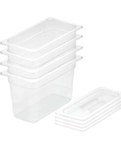 1-SOGA 200mm Clear Gastronorm GN Pan 1/3 Food Tray Storage Bundle of 4 with Lid