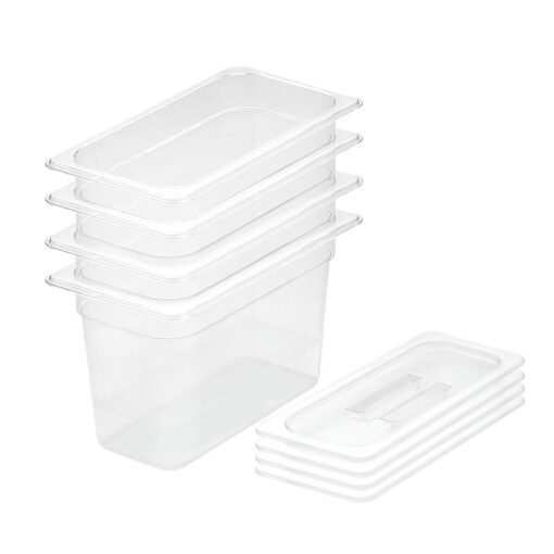 1-SOGA 200mm Clear Gastronorm GN Pan 1/3 Food Tray Storage Bundle of 4 with Lid