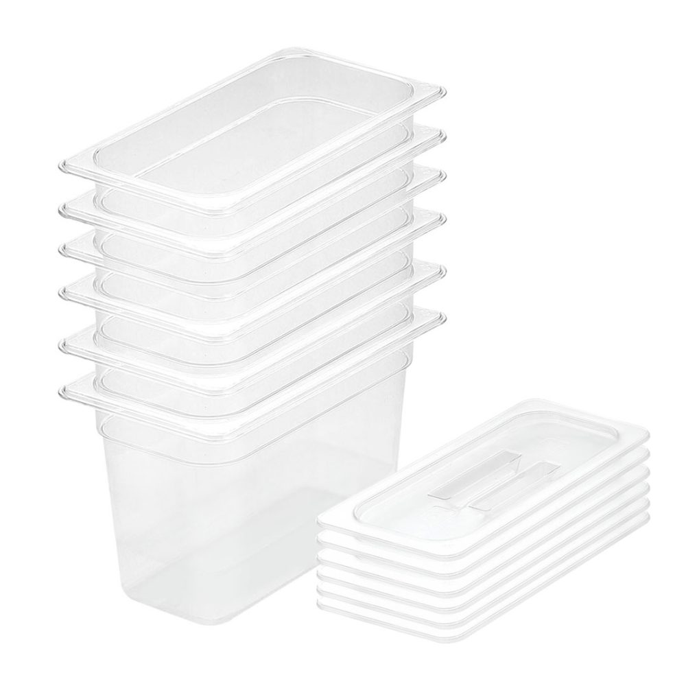 1-SOGA 200mm Clear Gastronorm GN Pan 1/3 Food Tray Storage Bundle of 6 with Lid