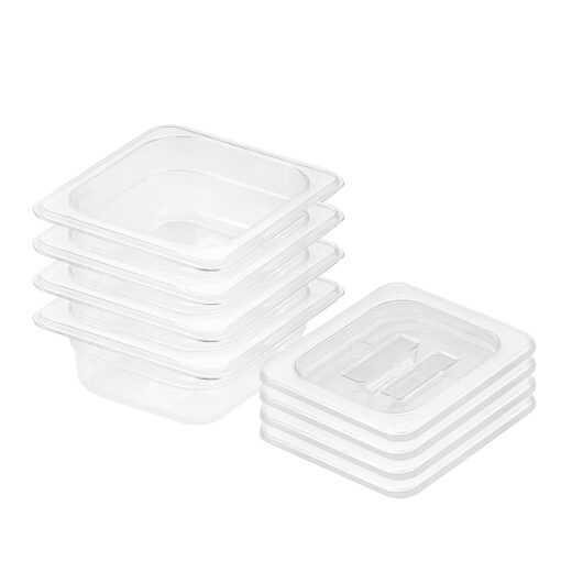 1-SOGA 65mm Clear Gastronorm GN Pan 1/6 Food Tray Storage Bundle of 4 with Lid