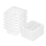 1-SOGA 65mm Clear Gastronorm GN Pan 1/6 Food Tray Storage Bundle of 6 with Lid