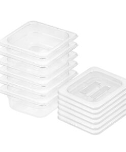 1-SOGA 65mm Clear Gastronorm GN Pan 1/6 Food Tray Storage Bundle of 6 with Lid