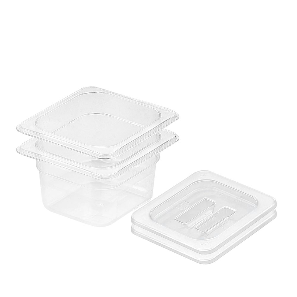 1-SOGA 100mm Clear Gastronorm GN Pan 1/6 Food Tray Storage Bundle of 2 with Lid
