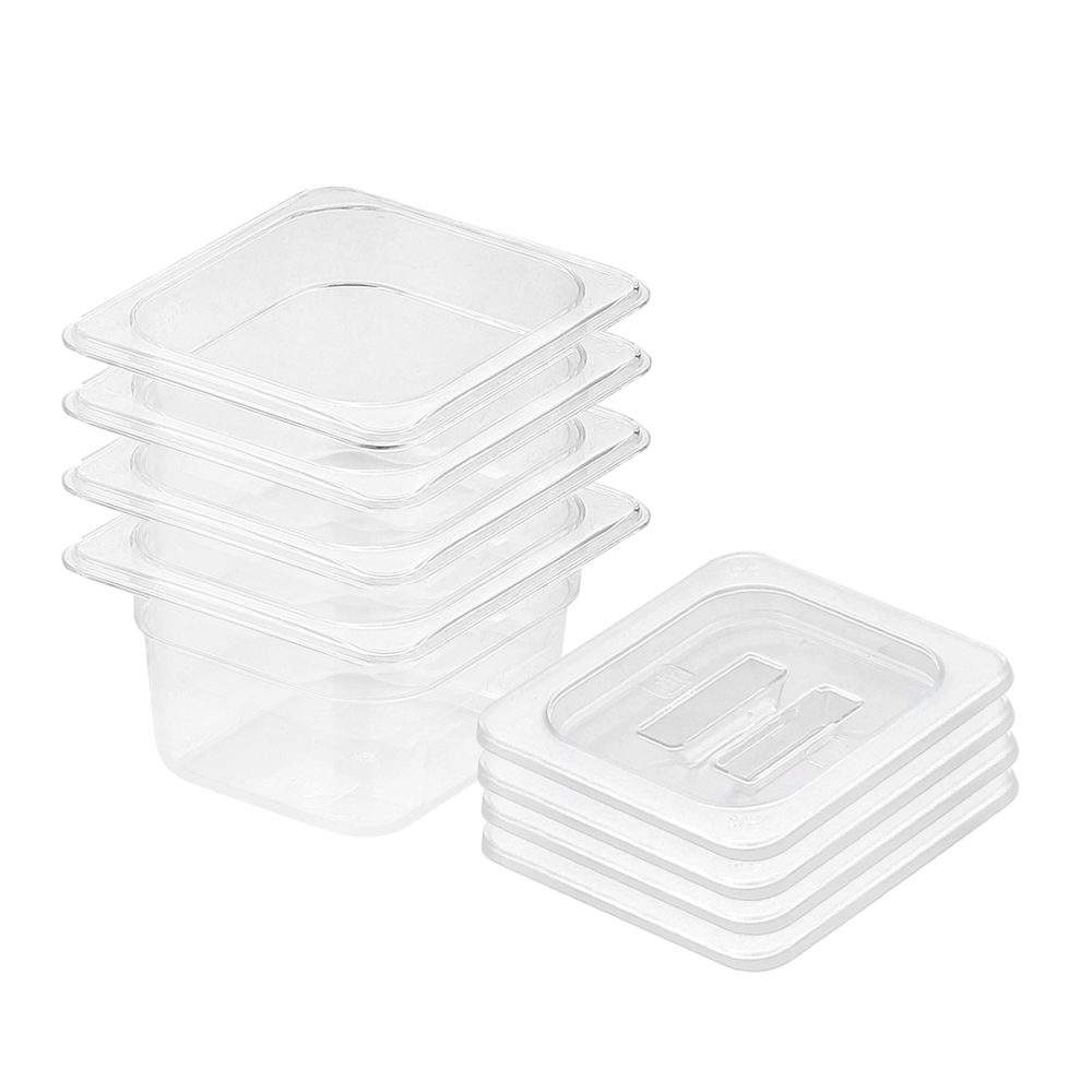 1-SOGA 100mm Clear Gastronorm GN Pan 1/6 Food Tray Storage Bundle of 4 with Lid