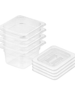 1-SOGA 100mm Clear Gastronorm GN Pan 1/6 Food Tray Storage Bundle of 4 with Lid