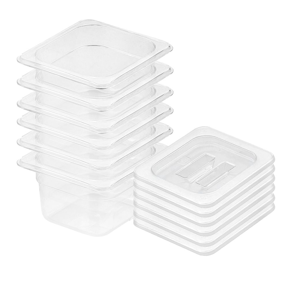 1-SOGA 100mm Clear Gastronorm GN Pan 1/6 Food Tray Storage Bundle of 6 with Lid