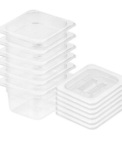 1-SOGA 100mm Clear Gastronorm GN Pan 1/6 Food Tray Storage Bundle of 6 with Lid