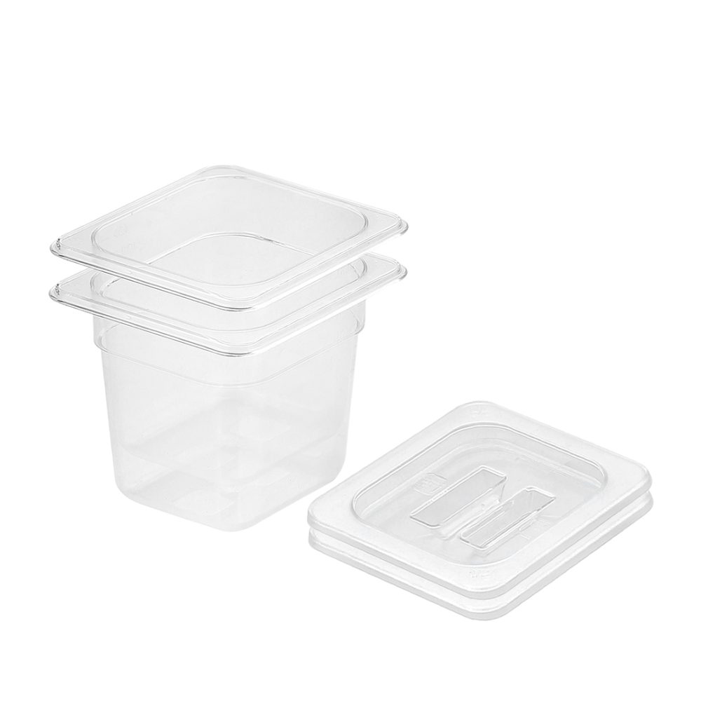 1-SOGA 150mm Clear Gastronorm GN Pan 1/6 Food Tray Storage Bundle of 2 with Lid