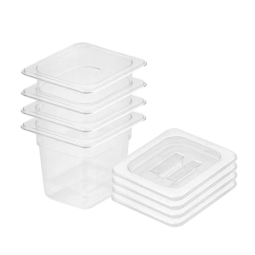 1-SOGA 150mm Clear Gastronorm GN Pan 1/6 Food Tray Storage Bundle of 4 with Lid