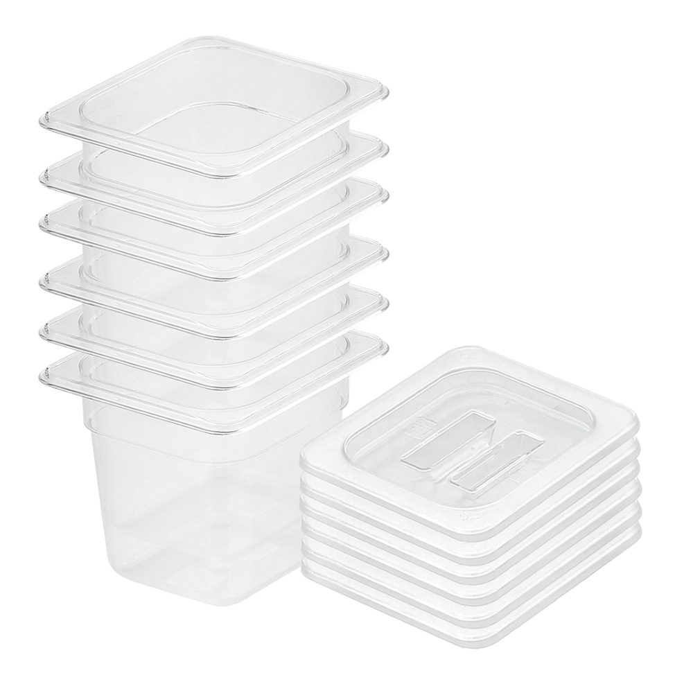 1-SOGA 150mm Clear Gastronorm GN Pan 1/6 Food Tray Storage Bundle of 6 with Lid