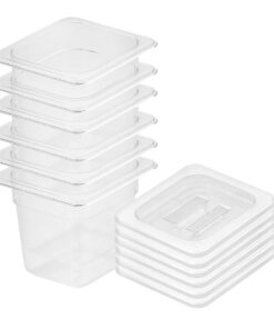 1-SOGA 150mm Clear Gastronorm GN Pan 1/6 Food Tray Storage Bundle of 6 with Lid