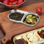 2-SOGA 15cm Silver Sauce Pan with Two Compartments Divided Sauce Dish Kitchen Essential