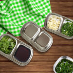 4-SOGA 15cm Silver Sauce Pan with Two Compartments Divided Sauce Dish Kitchen Essential