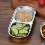 5-SOGA 15cm Silver Sauce Pan with Two Compartments Divided Sauce Dish Kitchen Essential