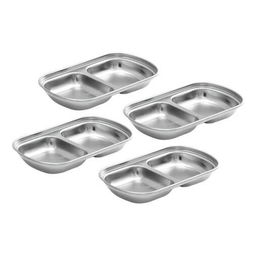 1-SOGA 15cm Silver Sauce Pan with Two Compartments Divided Sauce Dish Kitchen Essential