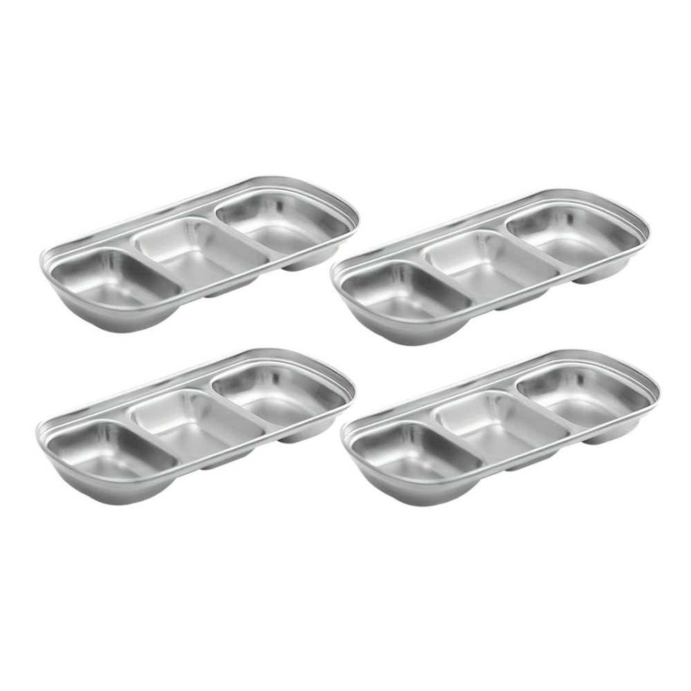 1-SOGA 20.5cm Silver Sauce Pan with Three Compartments Divided Sauce Dish Kitchen Essential