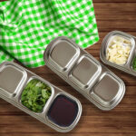 5-SOGA 20.5cm Silver Sauce Pan with Three Compartments Divided Sauce Dish Kitchen Essential
