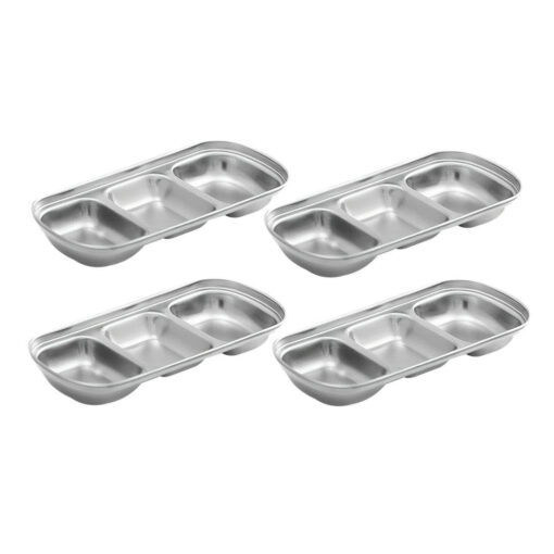 1-SOGA 20.5cm Silver Sauce Pan with Three Compartments Divided Sauce Dish Kitchen Essential
