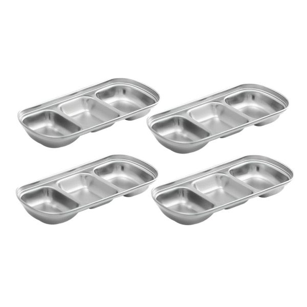 1-SOGA 20.5cm Silver Sauce Pan with Three Compartments Divided Sauce Dish Kitchen Essential