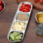 4-SOGA 26cm Silver Sauce Pan with four Compartments Divided Sauce Dish Kitchen Essential