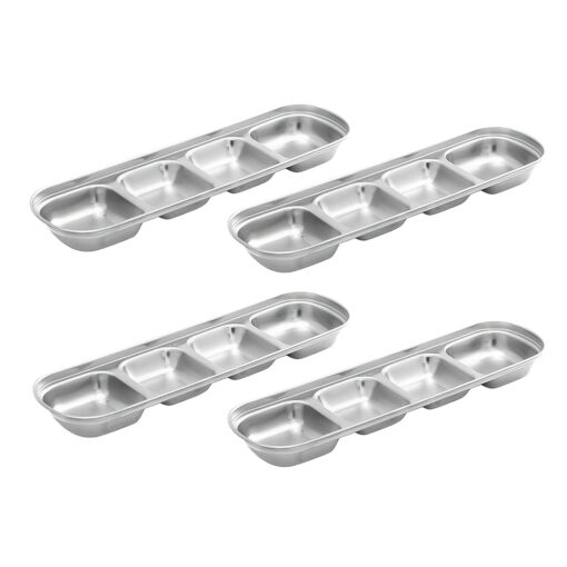 1-SOGA 26cm Silver Sauce Pan with four Compartments Divided Sauce Dish Kitchen Essential