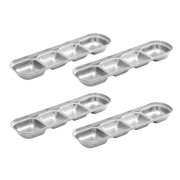 1-SOGA 26cm Silver Sauce Pan with four Compartments Divided Sauce Dish Kitchen Essential