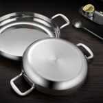3-Soga 24cm Flat Base Seafood Dry Pot in Elegant Silver Finish with Durable for Kitchen Essential