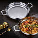8-Soga 24cm Flat Base Seafood Dry Pot in Elegant Silver Finish with Durable for Kitchen Essential