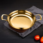 2-Soga 24cm Flat Base Seafood Dry Pot in Elegant Gold Color with Durable for Kitchen Essential