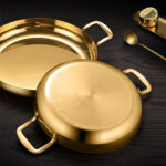 3-Soga 24cm Flat Base Seafood Dry Pot in Elegant Gold Color with Durable for Kitchen Essential