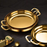 4-Soga 24cm Flat Base Seafood Dry Pot in Elegant Gold Color with Durable for Kitchen Essential
