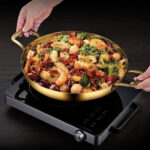 5-Soga 24cm Flat Base Seafood Dry Pot in Elegant Gold Color with Durable for Kitchen Essential